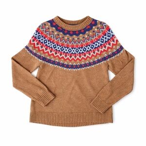 J. Crew Camel Fair Isle Yoke Sweater with Red & Navy